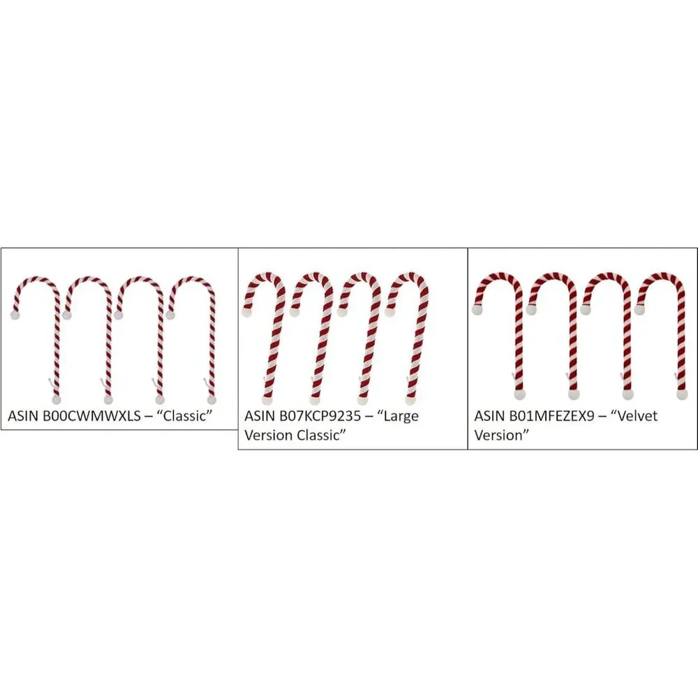 Lightweight Velvet Candy Cane Stocking Holders - 4 Stylish Christmas Hangers